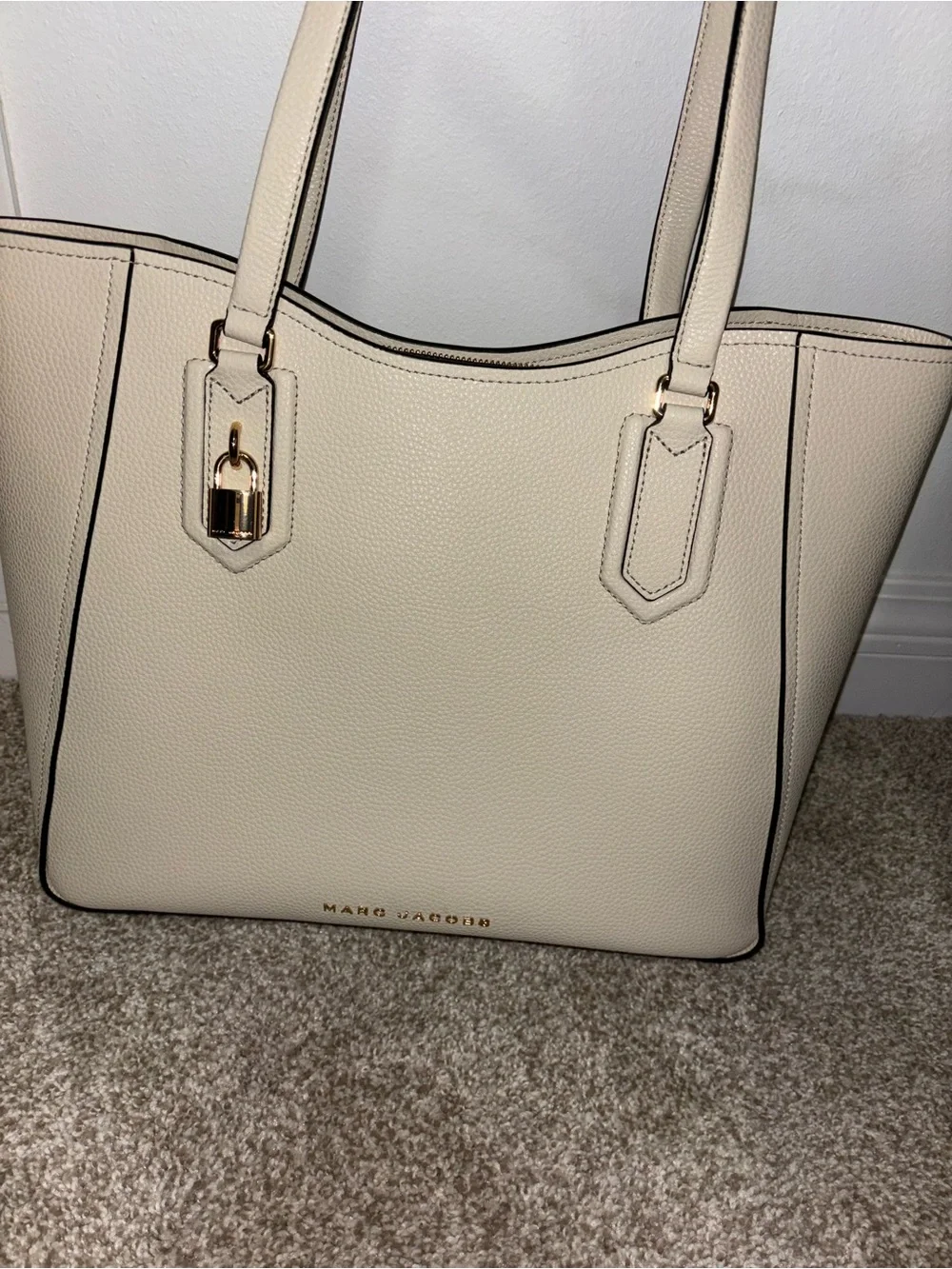 Marc Jacobs Pebbled Leather Cream Tote with Gold Hardware